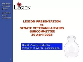 LEGION PRESENTATION to SENATE VETERANS AFFAIRS SUBCOMMITTEE 30 April 2003