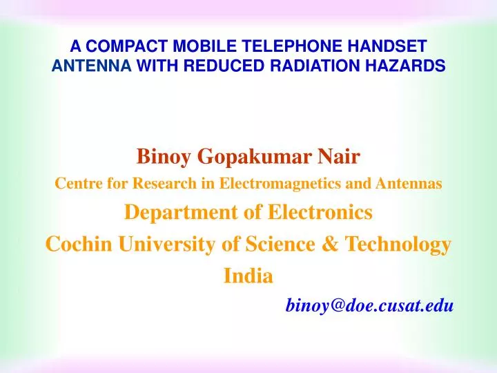 a compact mobile telephone handset antenna with reduced radiation hazards