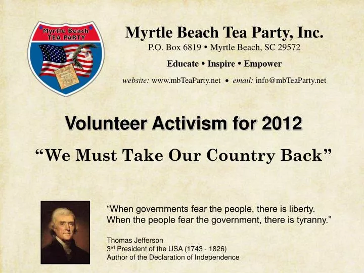 volunteer activism for 2012 we must take our country back