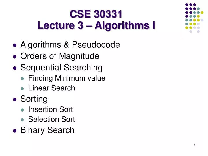 cse 30331 lecture 3 algorithms i