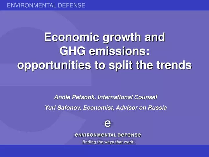 economic growth and ghg emissions opportunities to split the trends