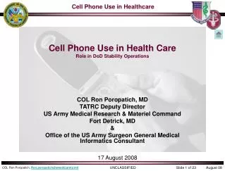 Cell Phone Use in Health Care Role in DoD Stability Operations