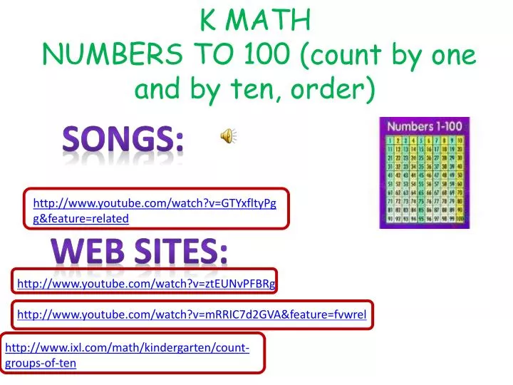 k math numbers to 100 count by one and by ten order