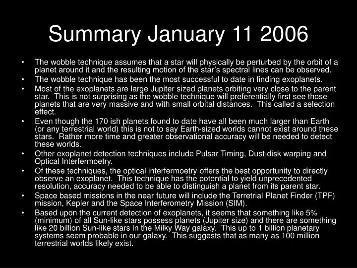 summary january 11 2006