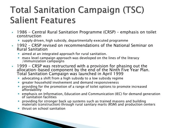 total sanitation campaign tsc salient features