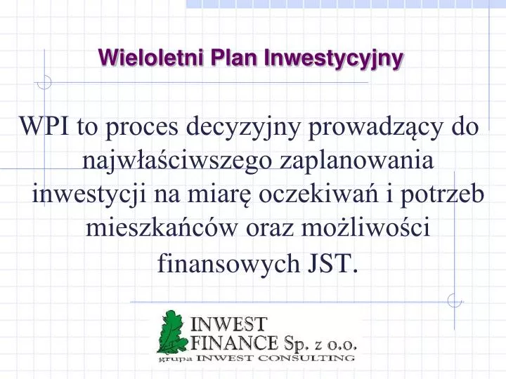 wieloletni plan inwestycyjny