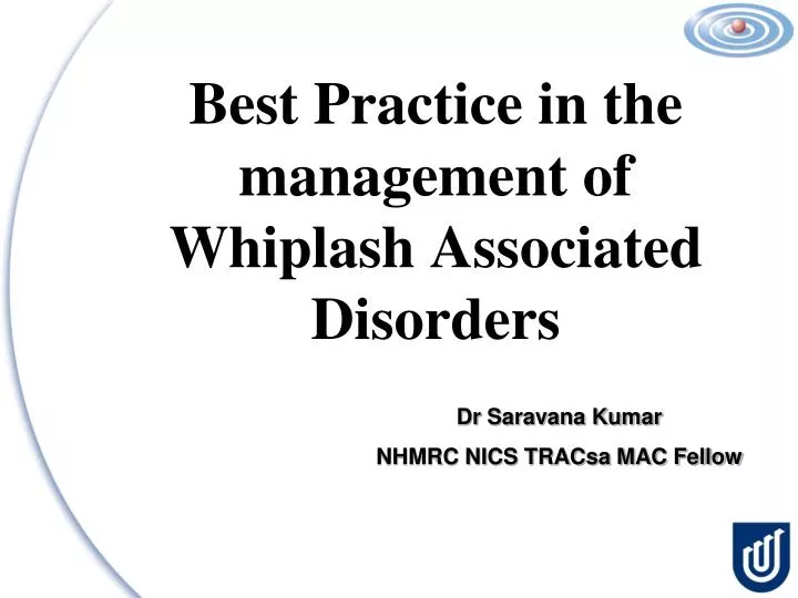best practice in the management of whiplash associated disorders
