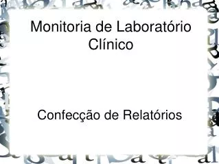 monitoria de laborat rio cl nico