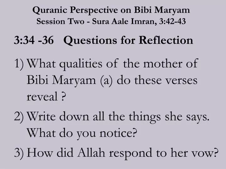 quranic perspective on bibi maryam session two sura aale imran 3 42 43