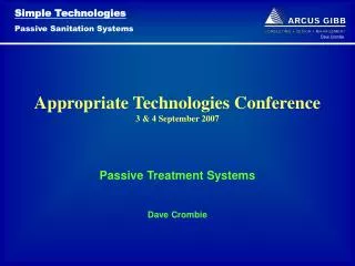 Appropriate Technologies Conference 3 &amp; 4 September 2007