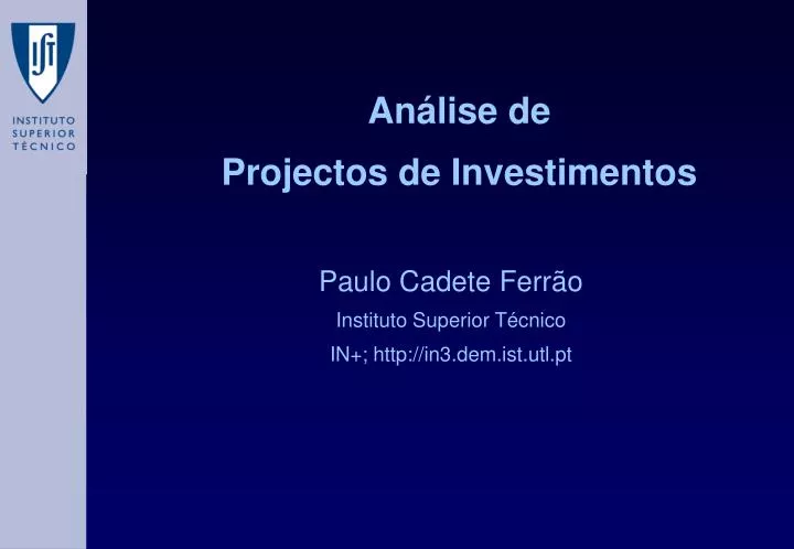 an lise de projectos de investimentos