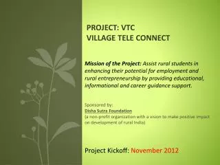 Project: VTC Village Tele Connect