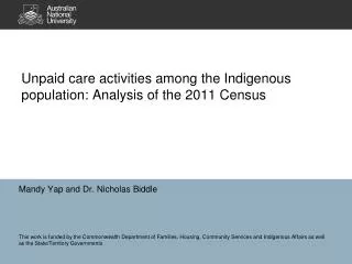 Unpaid care activities among the Indigenous population: Analysis of the 2011 Census