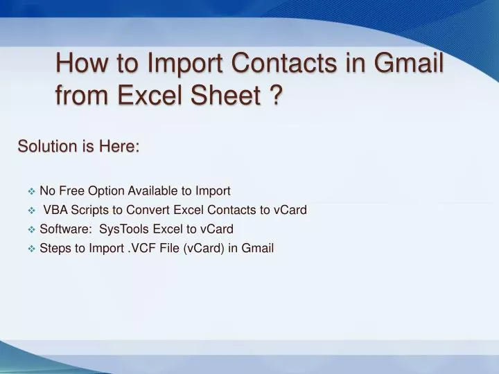 how to import contacts in gmail from excel sheet