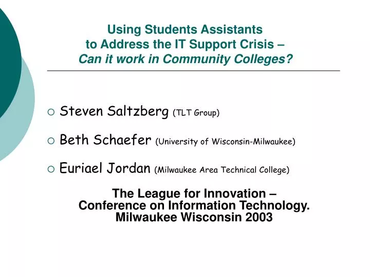 using students assistants to address the it support crisis can it work in community colleges