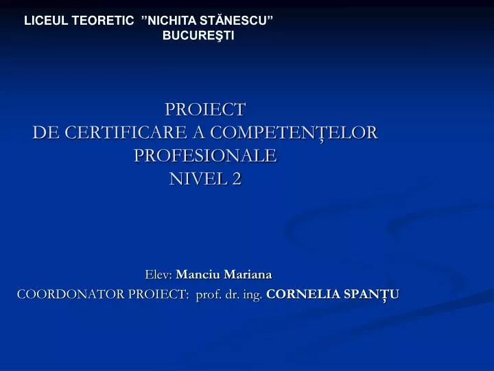 proiect de certificare a competen elor profesionale nivel 2