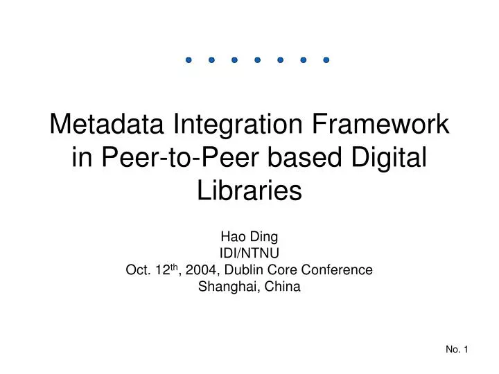 metadata integration framework in peer to peer based digital libraries