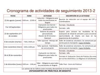 cronograma de actividades de seguimiento 2013 2