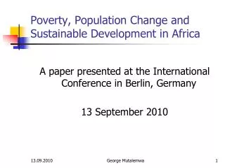 Poverty, Population Change and Sustainable Development in Africa