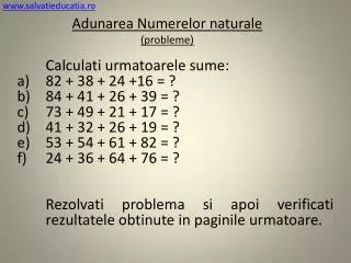 adunarea numerelor naturale probleme