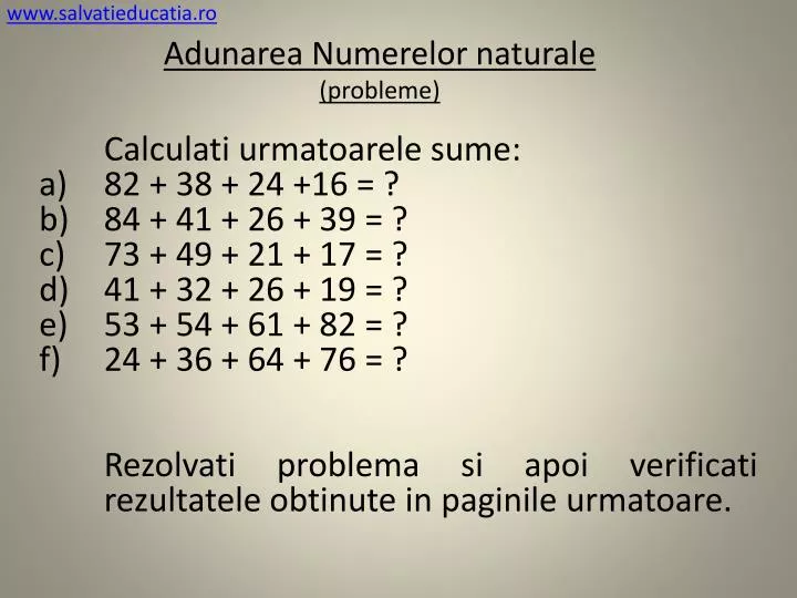 adunarea numerelor naturale probleme