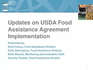 Updates on USDA Food Assistance Agreement Implementation