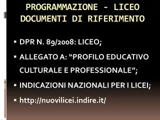 programmazione liceo documenti di riferimento
