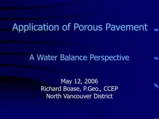 Application of Porous Pavement