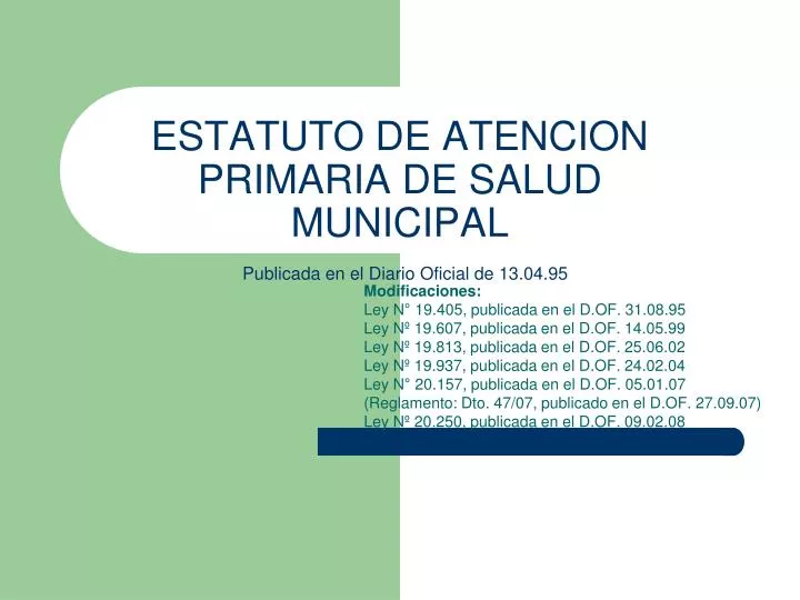 estatuto de atencion primaria de salud municipal publicada en el diario oficial de 13 04 95