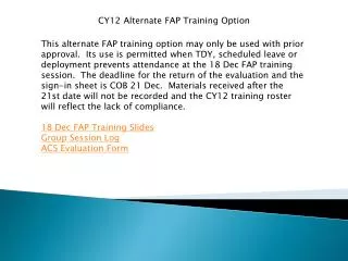 CY12 Alternate FAP Training Option