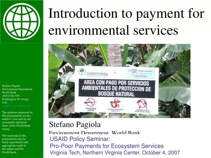 introduction to payment for environmental services