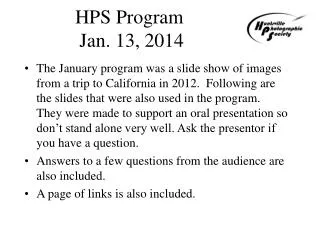 HPS Program Jan. 13, 2014