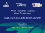 When Traditional Teaching Meets E-Learning – Supplement, Substitute, or Complement? Mandy Chan - slide 1