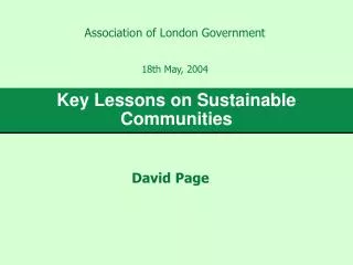 Key Lessons on Sustainable Communities