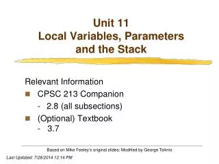 Unit 11 Local Variables, Parameters and the Stack