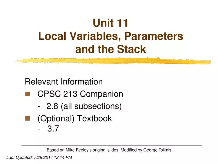 unit 11 local variables parameters and the stack