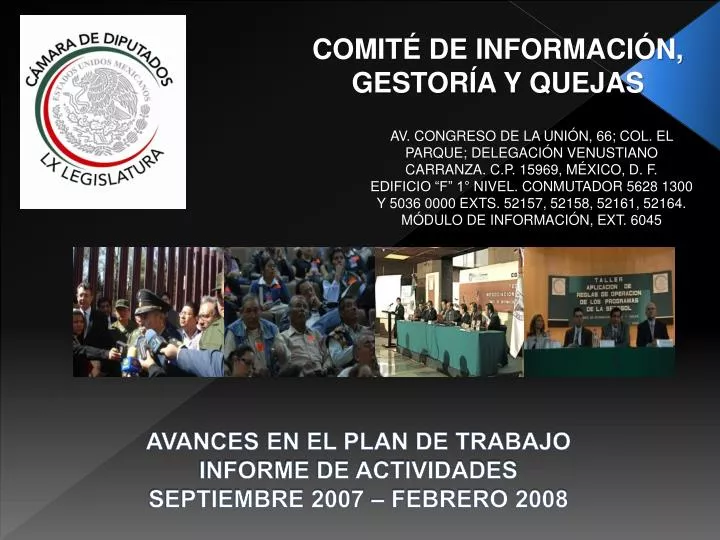 avances en el plan de trabajo informe de actividades septiembre 2007 febrero 2008
