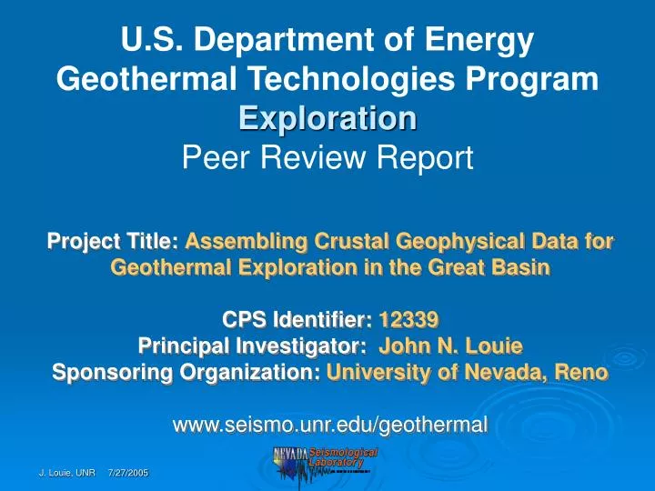 u s department of energy geothermal technologies program exploration peer review report