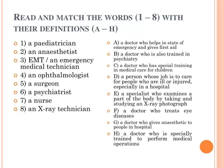 read and match the words 1 8 with their definitions a h