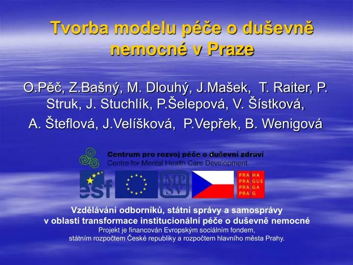 tvorba modelu p e o du evn nemocn v praze