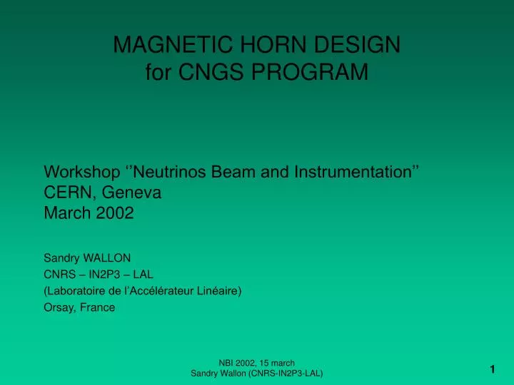 magnetic horn design for cngs program