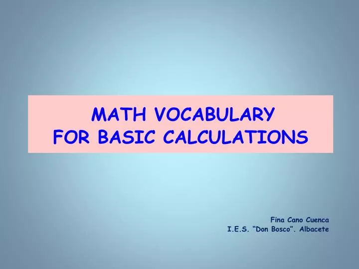 math vocabulary for basic calculations