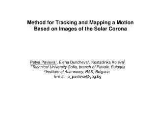 Method for Tracking and Mapping a M otion B ased on I mages of the Solar Corona