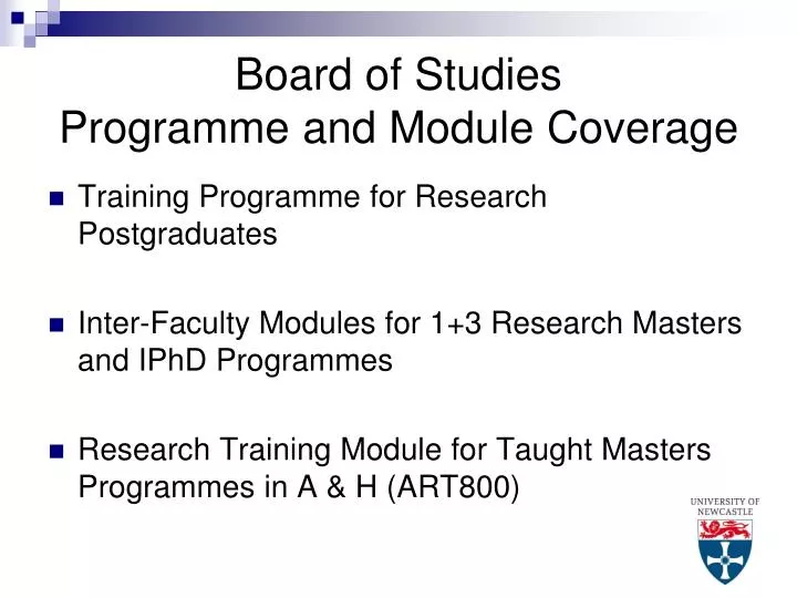 board of studies programme and module coverage