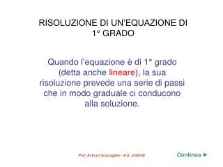 risoluzione di un equazione di 1 grado