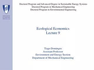 Ecological Economics Lecture 9