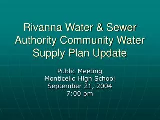 Rivanna Water &amp; Sewer Authority Community Water Supply Plan Update