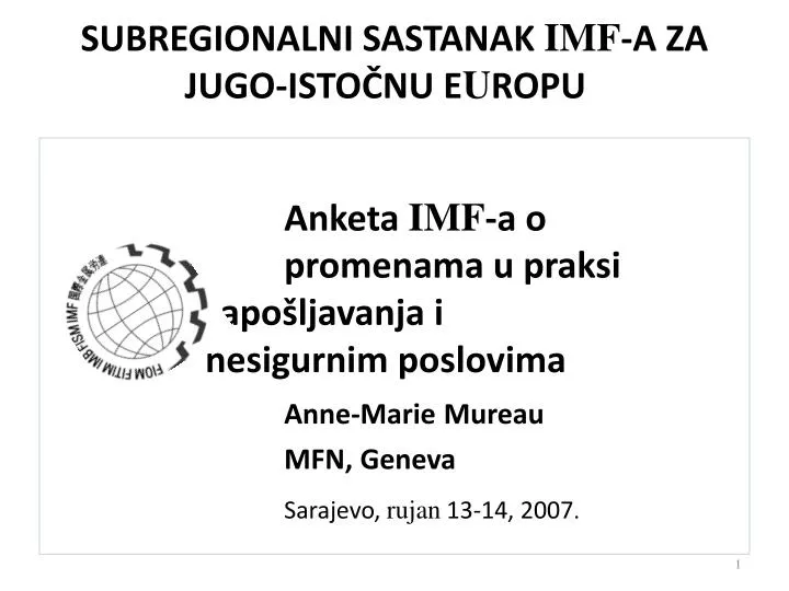 subregionalni sastanak imf a za jugo isto nu e u ropu