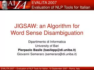 JIGSAW: an Algorithm for Word Sense Disambiguation
