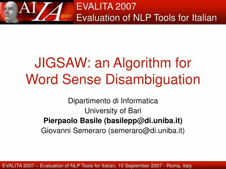 jigsaw an algorithm for word sense disambiguation